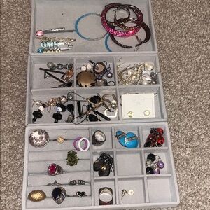 Assorted Jewelry Collection with Colorful Accents, Trays Included
